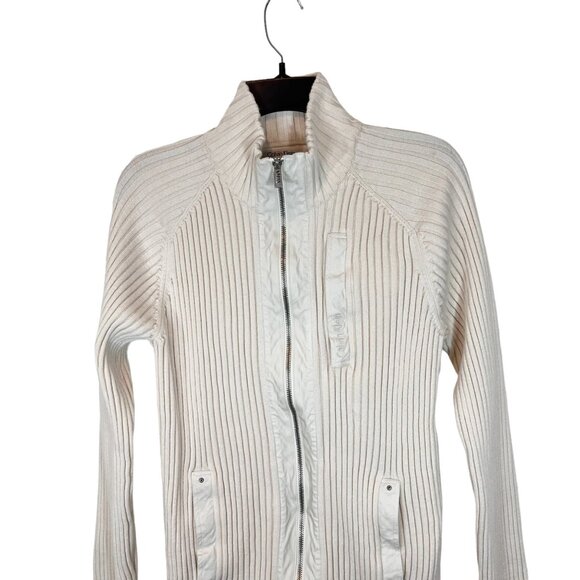 Calvin Klein Cardigan L Womens Cream Full Zip Mock Neck Ribbed Sweater Sz Large - Picture 3 of 9